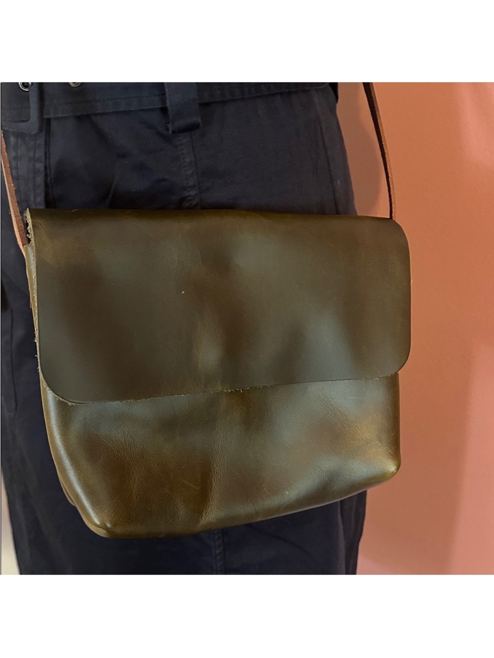 NWOT In Blue Handmade Asheville dark green Leather Crossbody Woman owned purse - Picture 4 of 15
